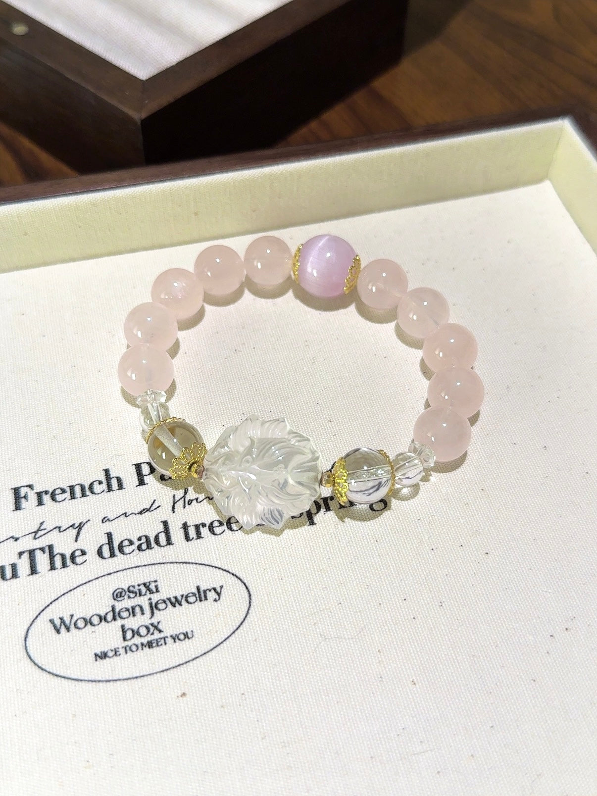 ▫️▪️ Pink crystal kunzite white crystal fox bracelet